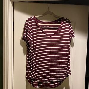 American Eagle Outfitters Burgundy and Cream Striped Tee